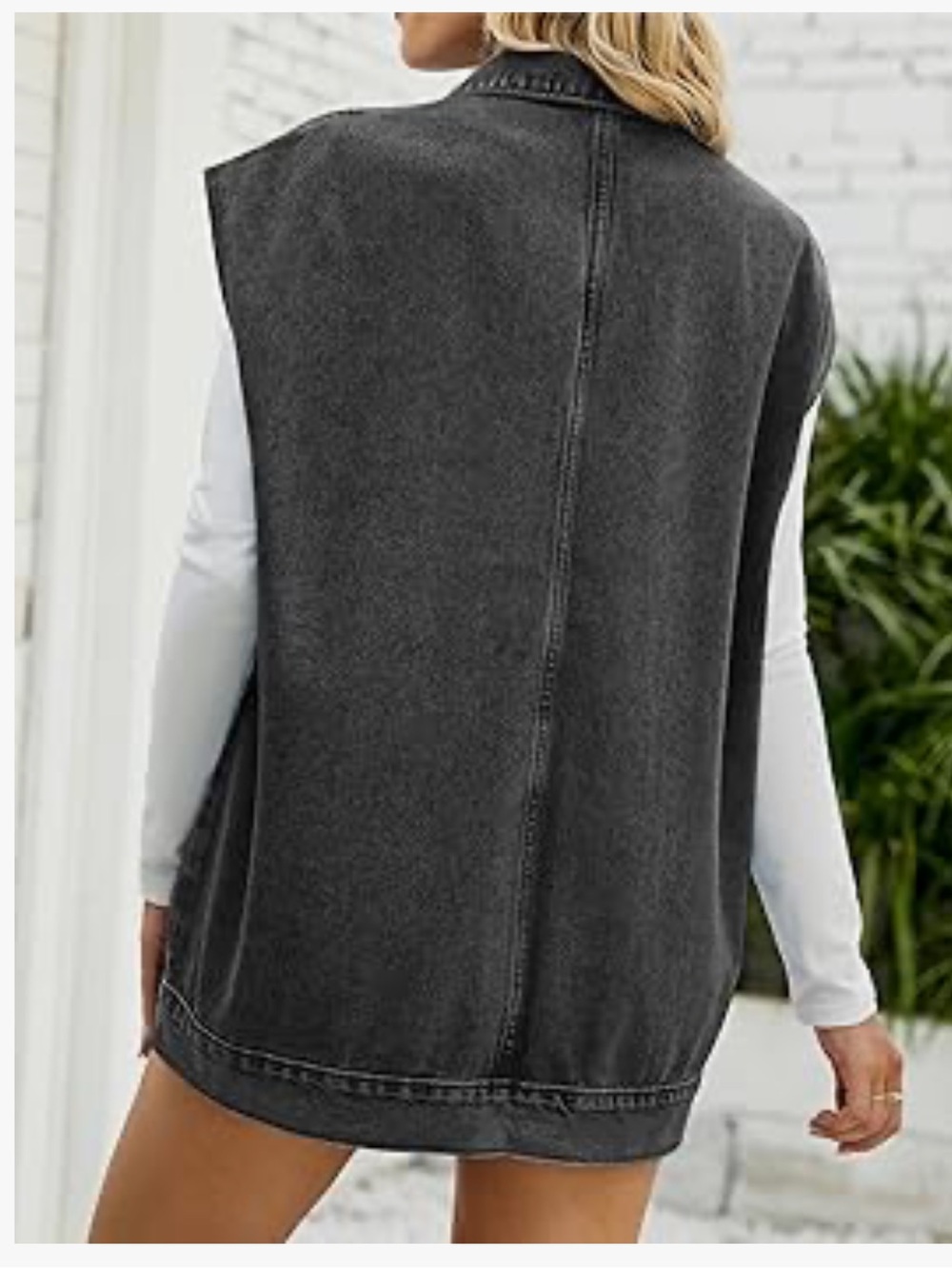 Washed Black Denim Vest Jean blazer women button front - Picture 4 of 8